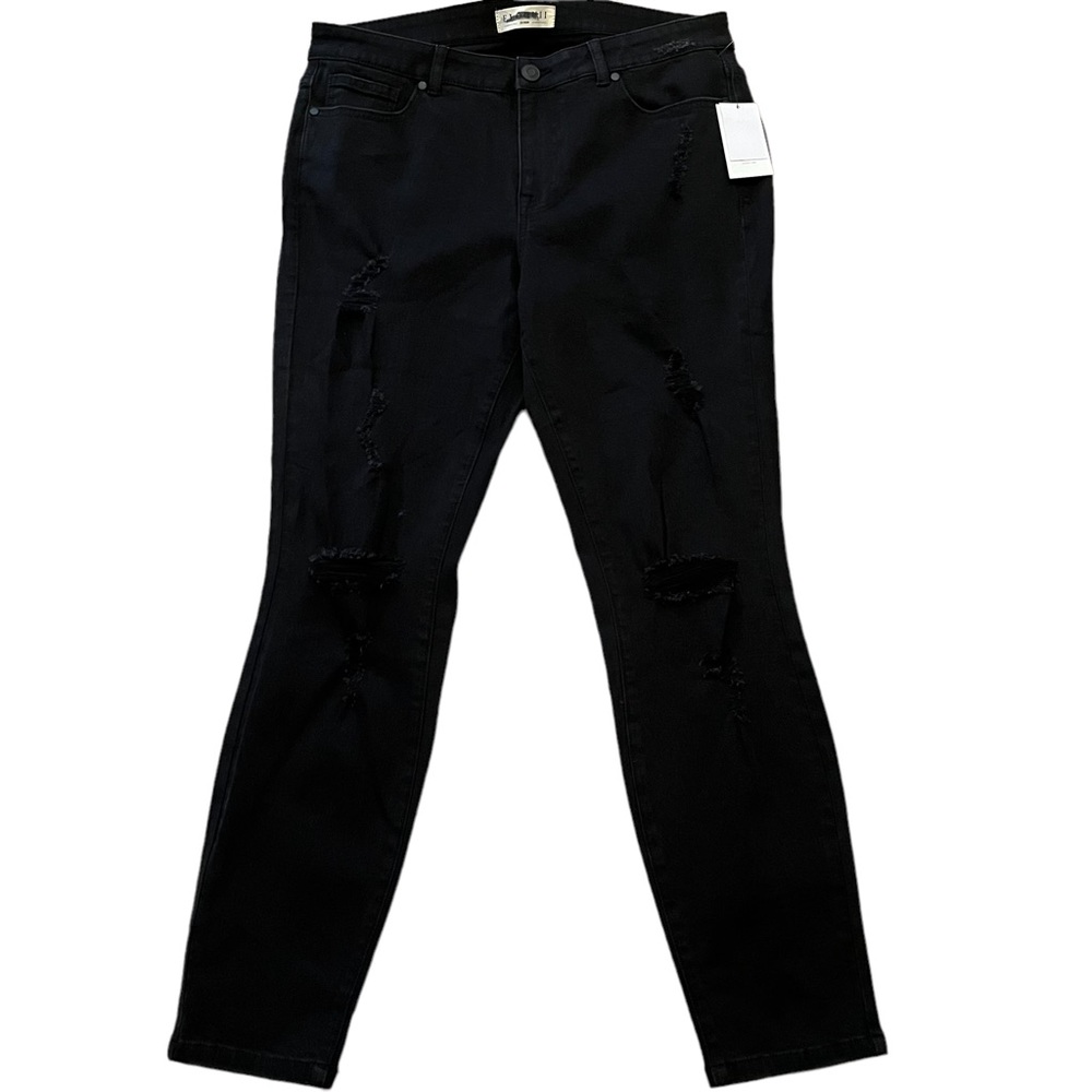 Eloquii Denim Black Distressed Skinny Jeans 14